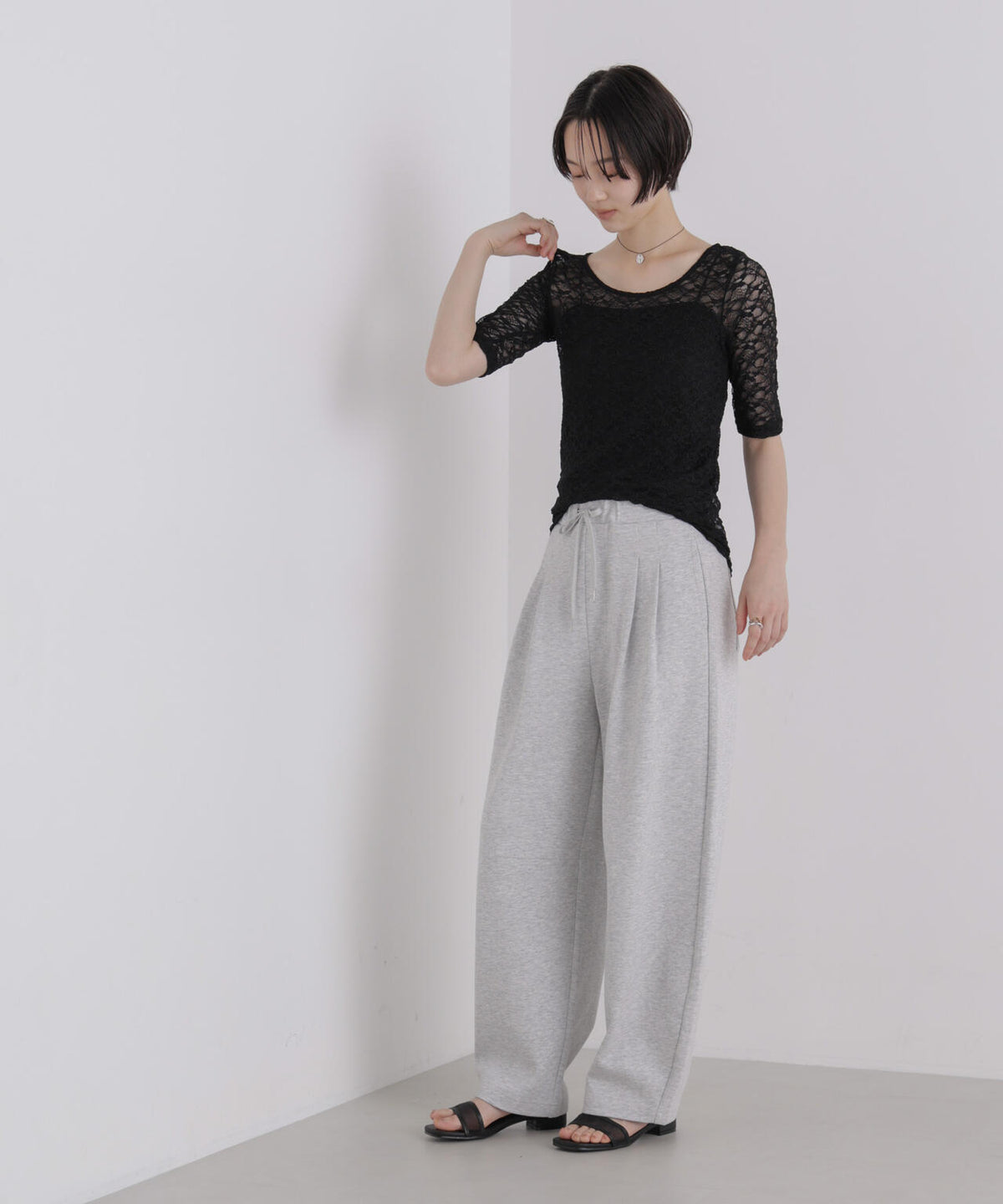 前後2wayシアーストレッチレーストップス
