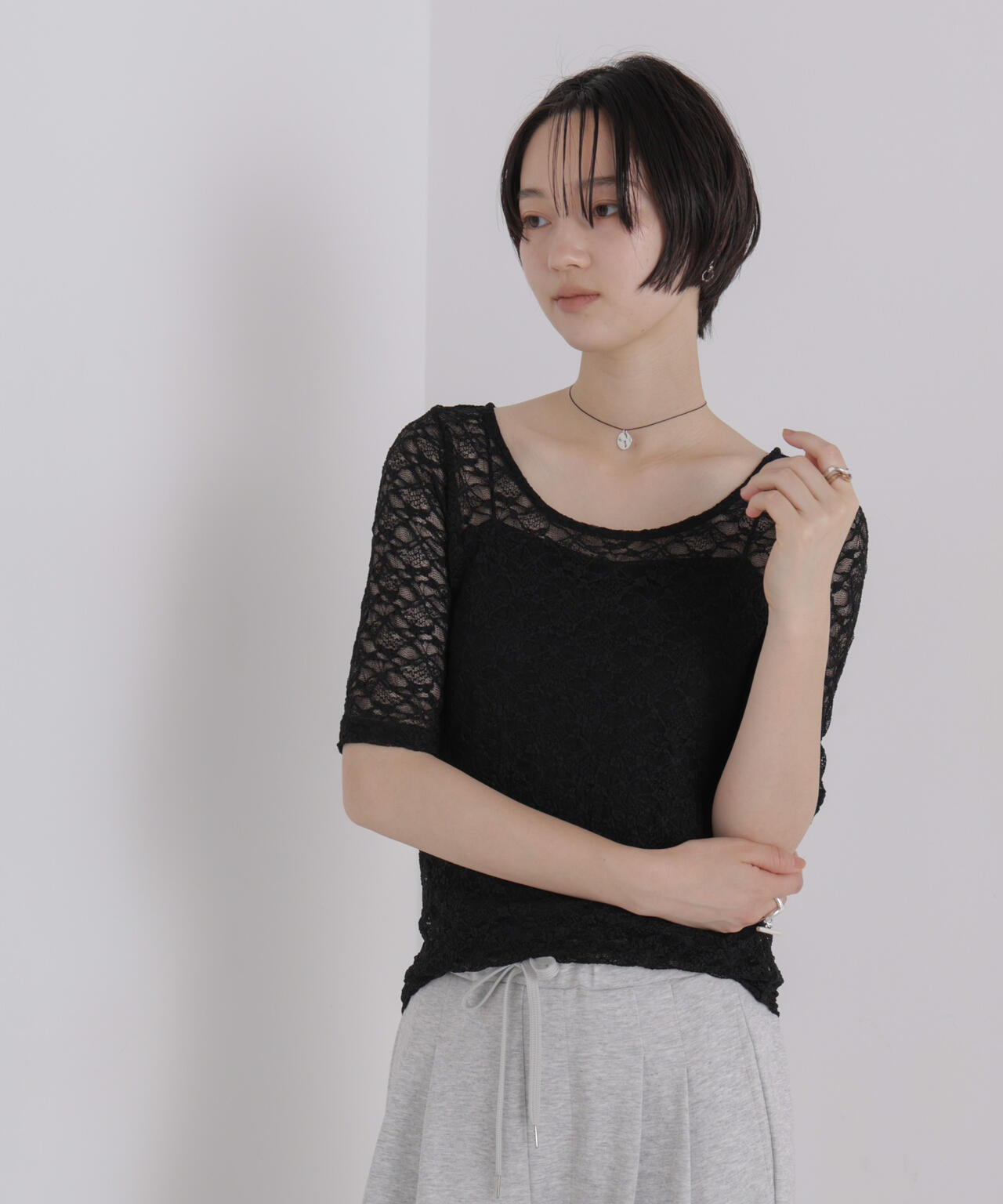 前後2wayシアーストレッチレーストップス