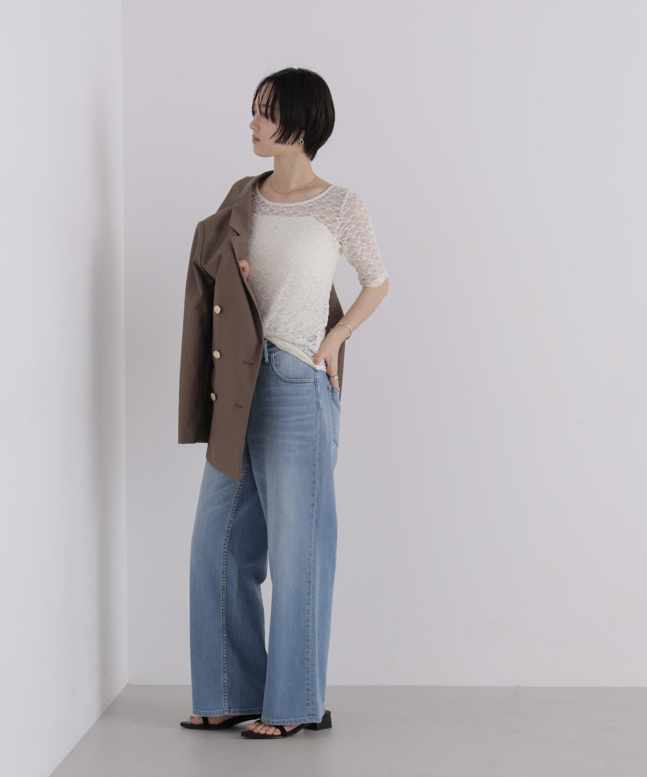 前後2wayシアーストレッチレーストップス