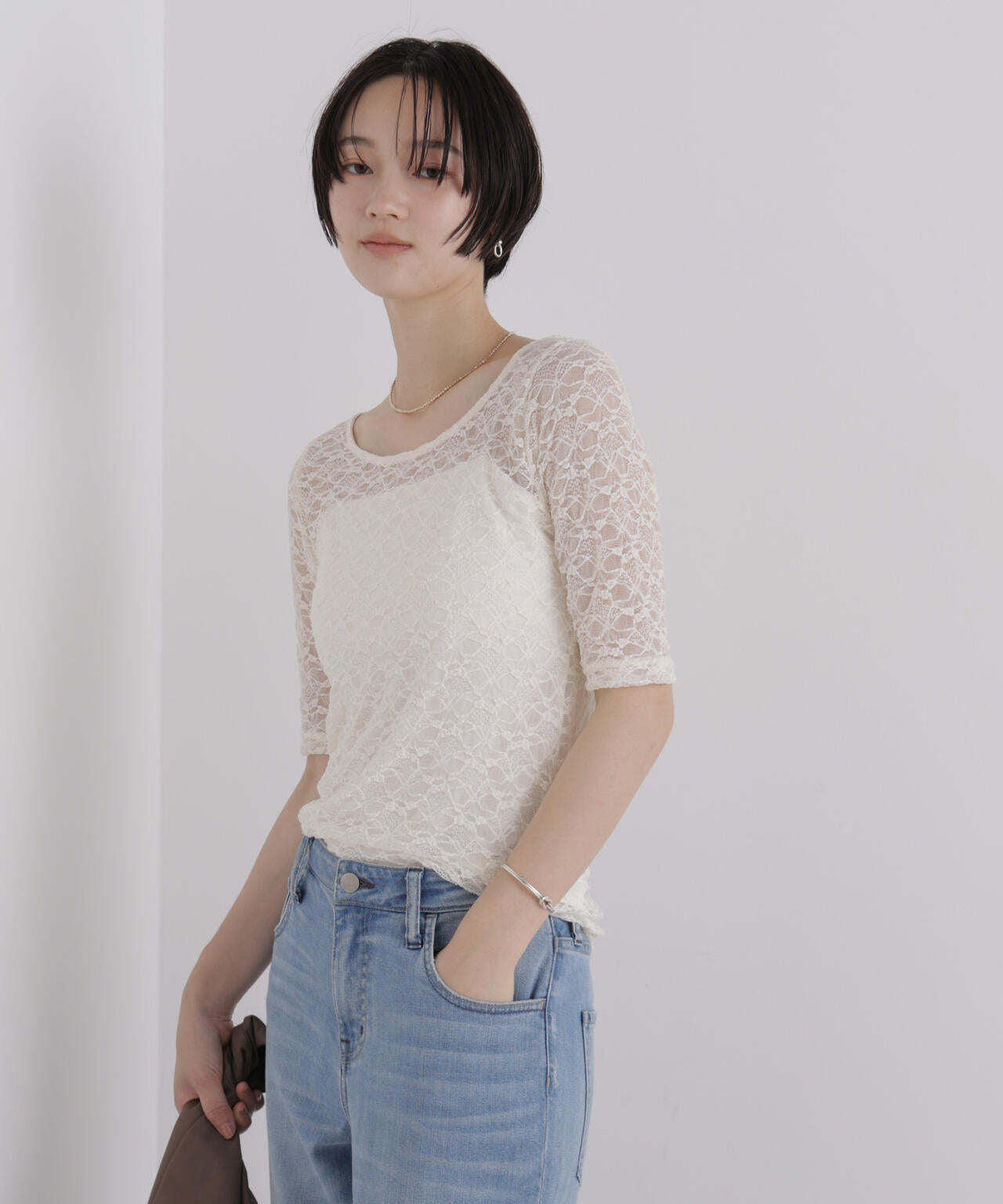 前後2wayシアーストレッチレーストップス