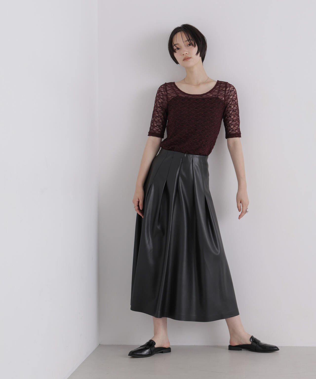 前後2wayシアーストレッチレーストップス