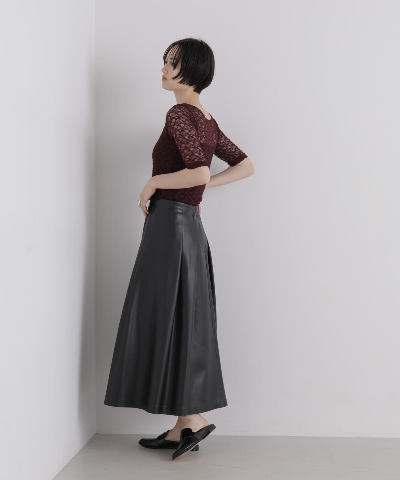 前後2wayシアーストレッチレーストップス