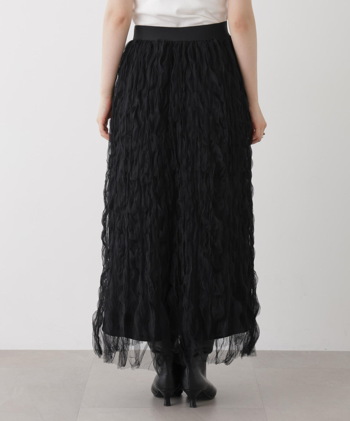 クリンクル加工チュールスカート