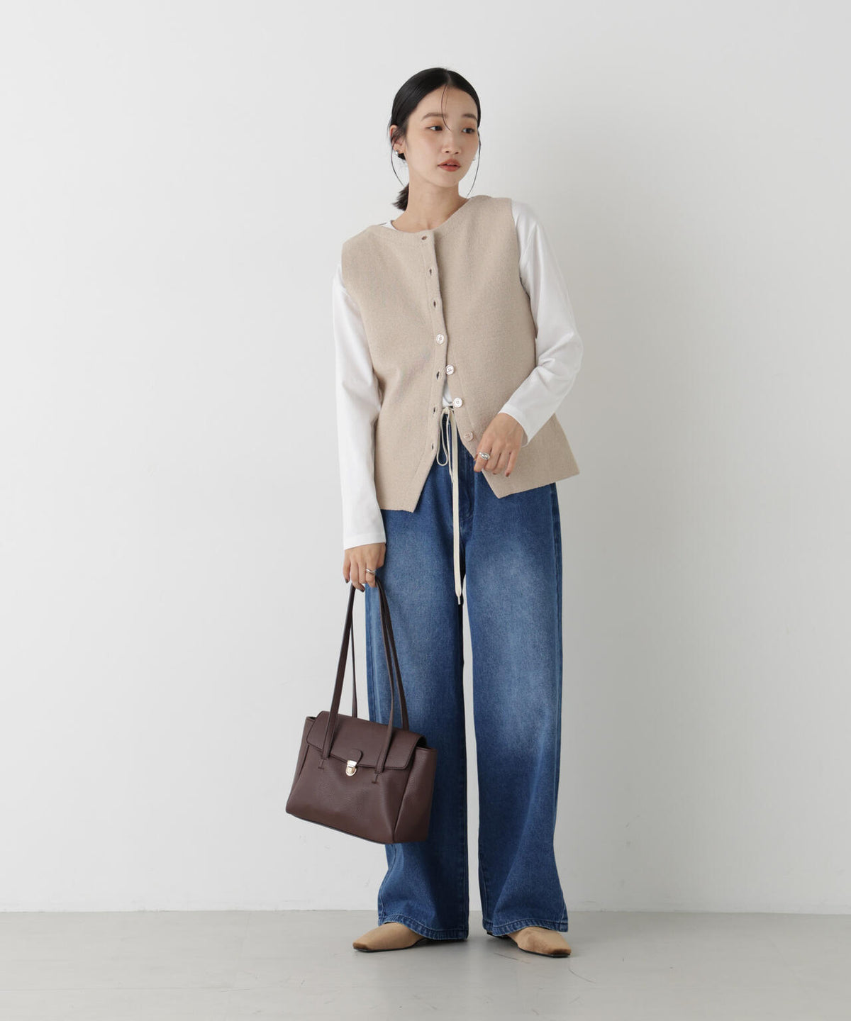 スクエアフラップロングショルダーボストンバッグ