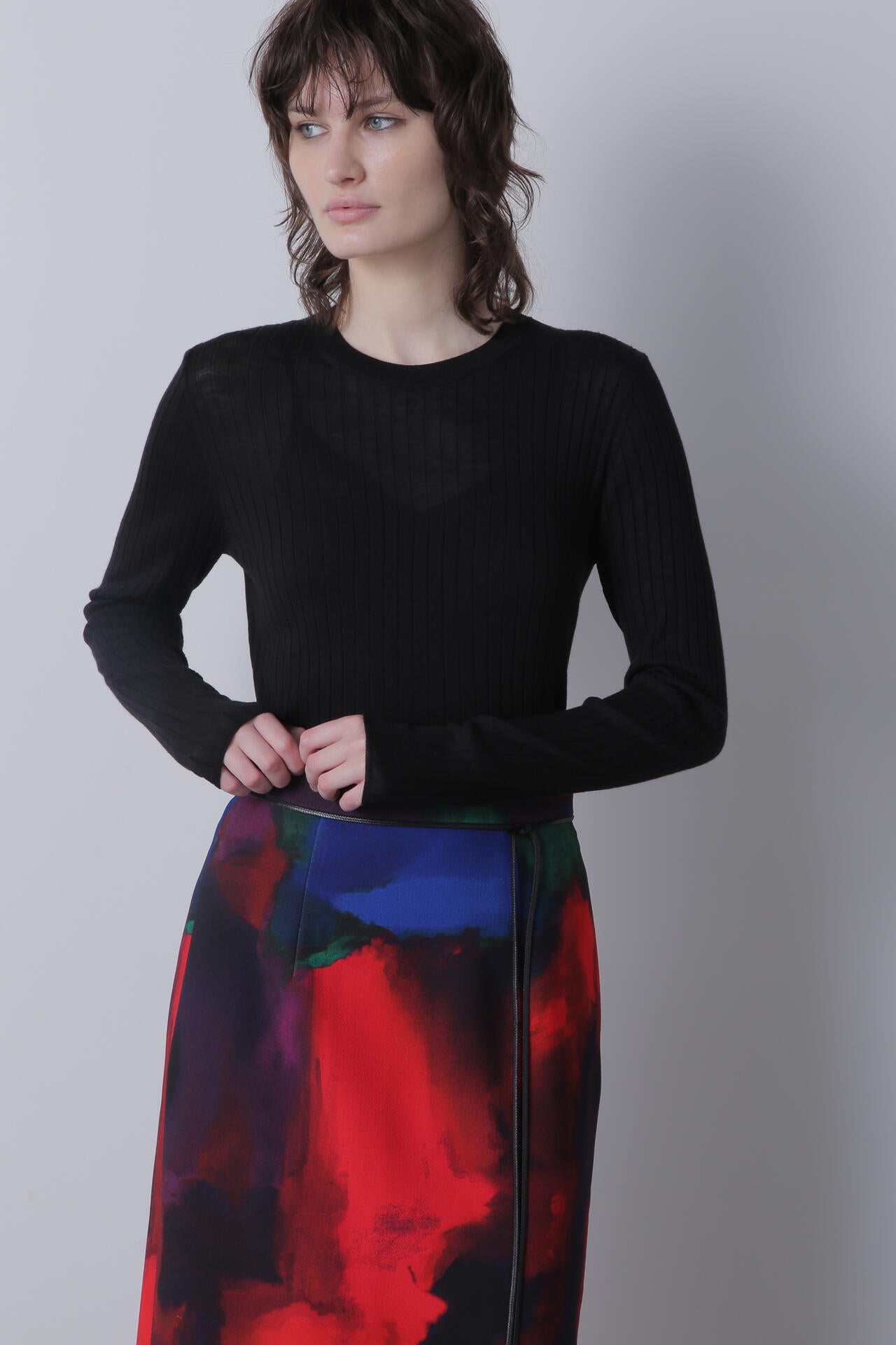 【TV着用】シアーワイドリブクルーネック