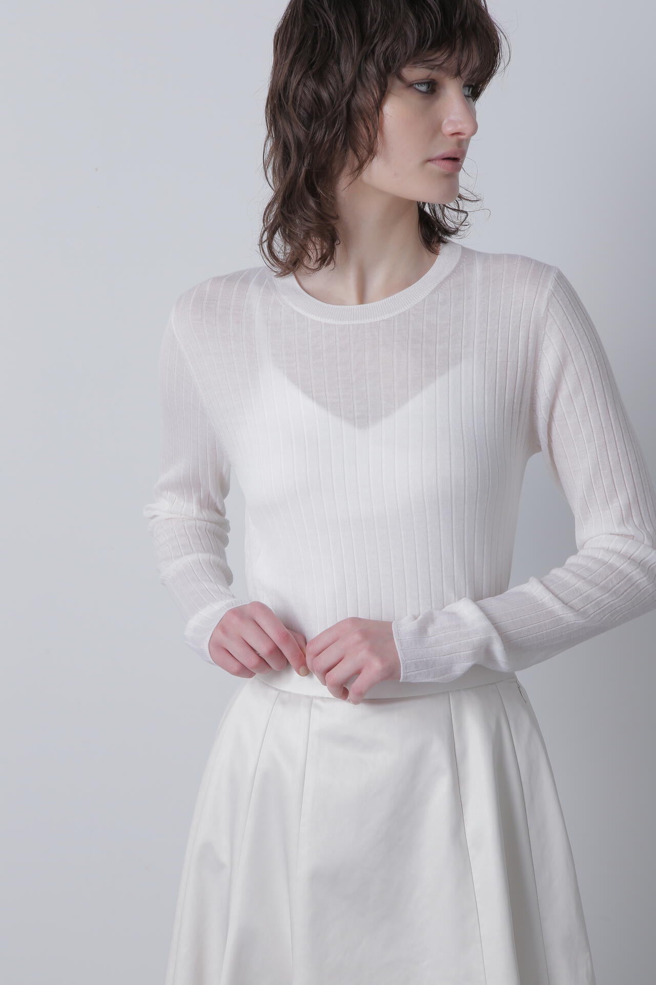 【TV着用】シアーワイドリブクルーネック