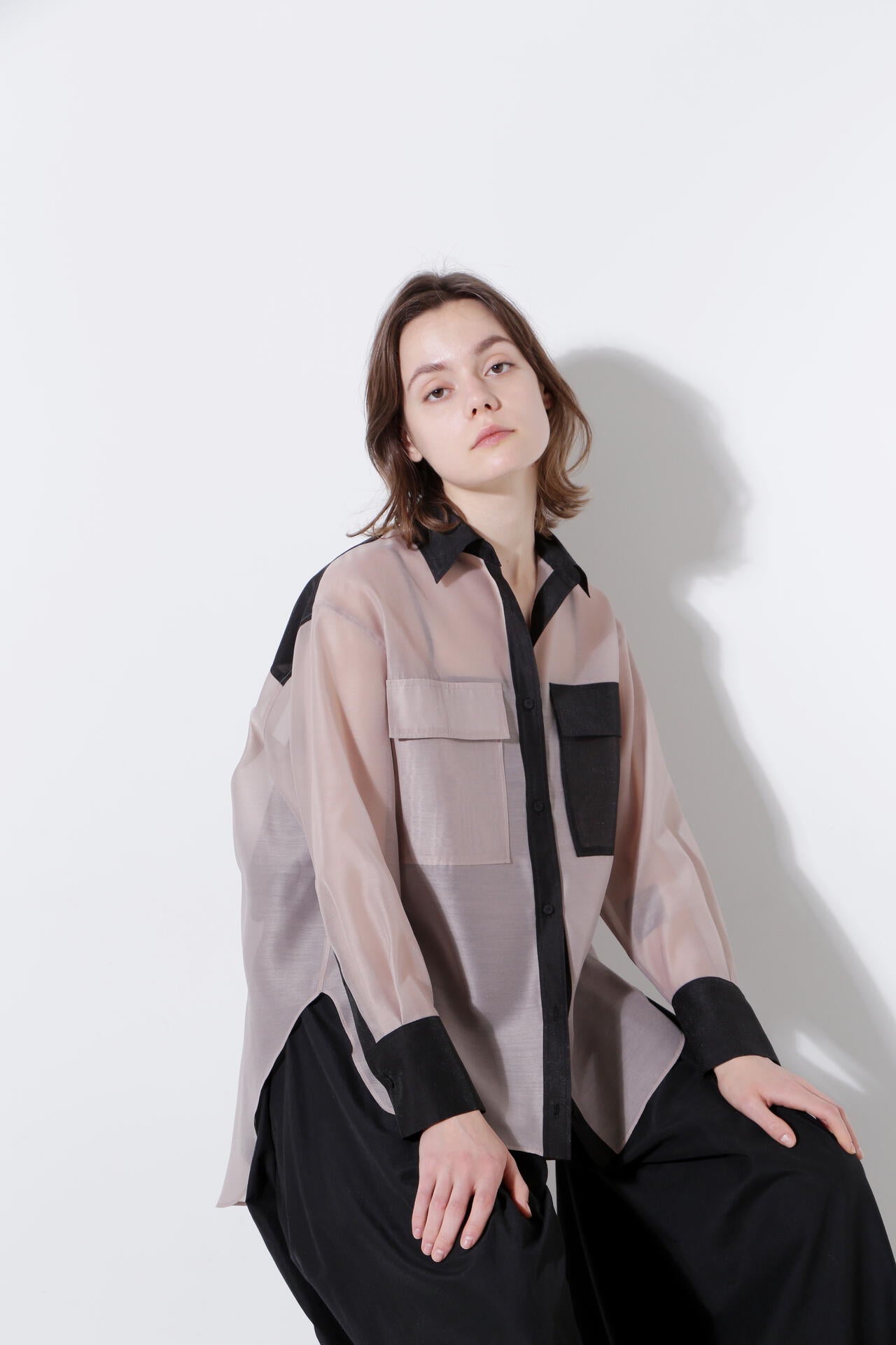 【TV着用】バイカラーシアーブラウス