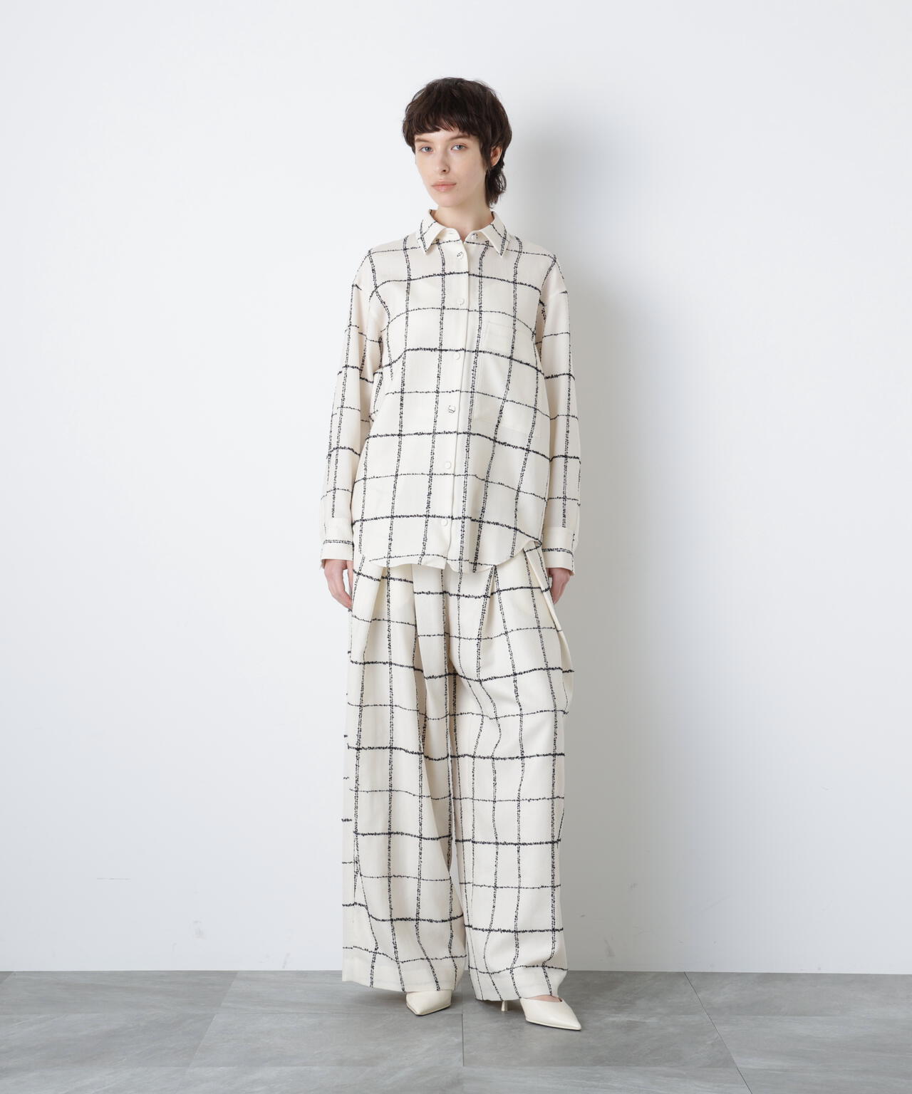 ウールチェックブラウス