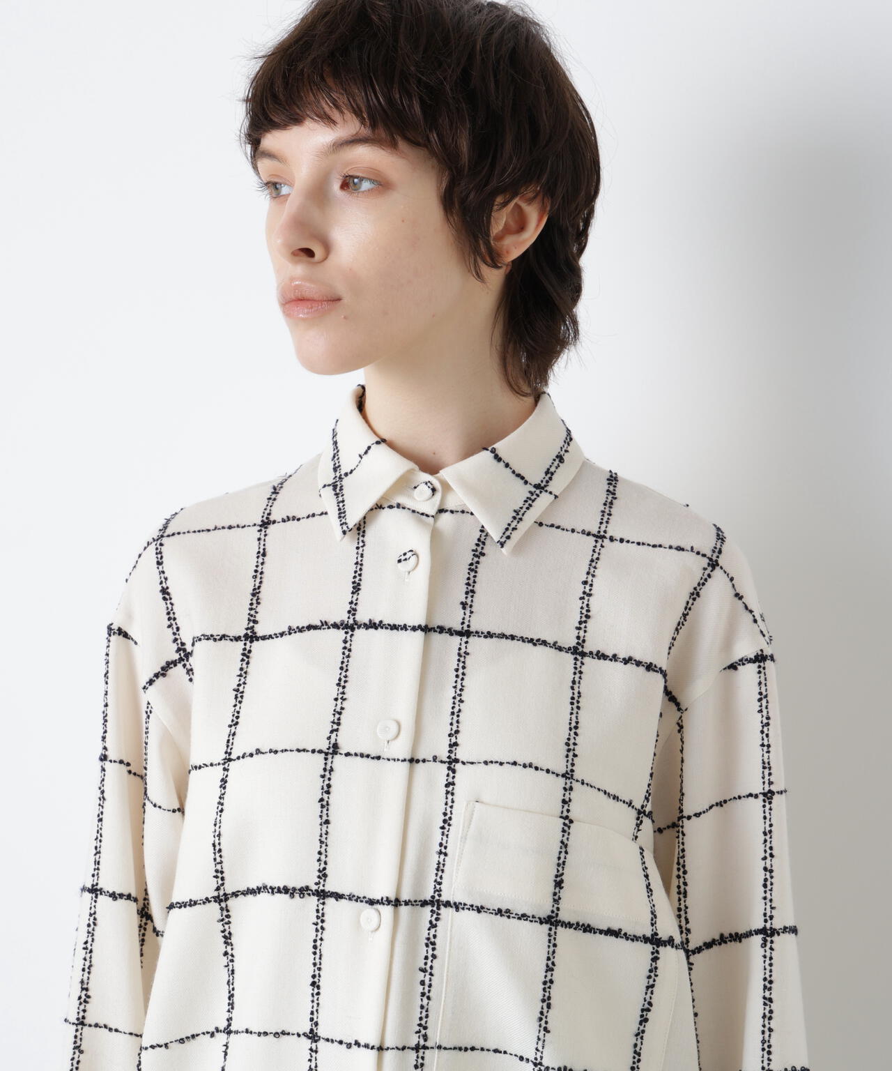 ウールチェックブラウス