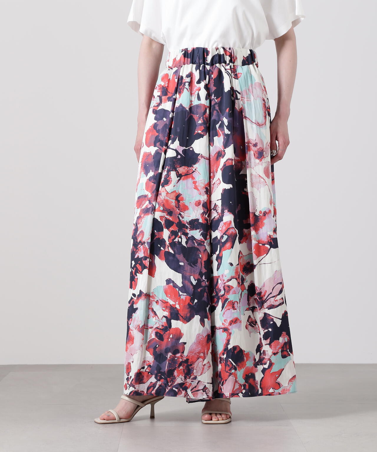 ビッグフラワープリントギャザーパンツ