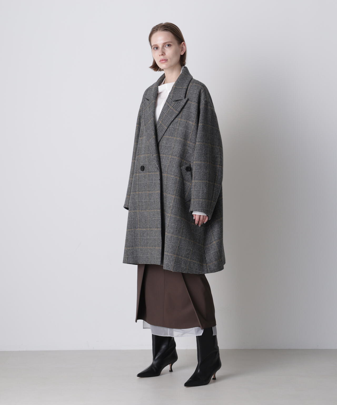 ウールチェックコート