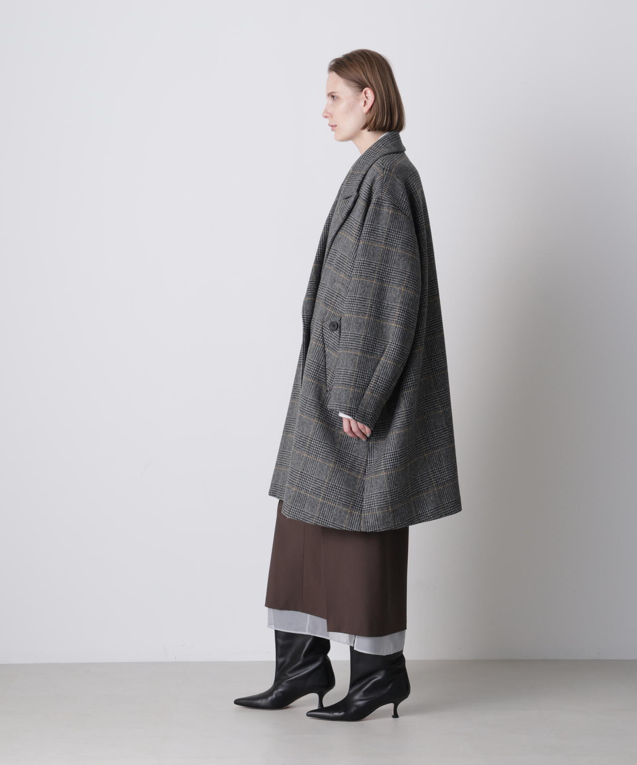 ウールチェックコート