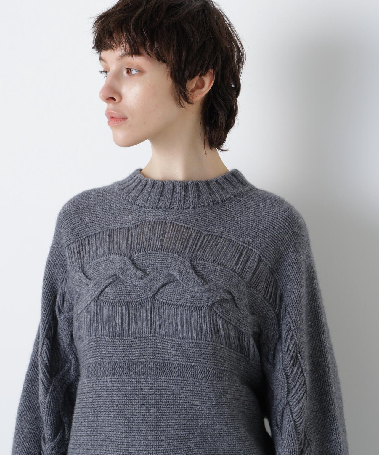 ウールカシミヤケーブルニット