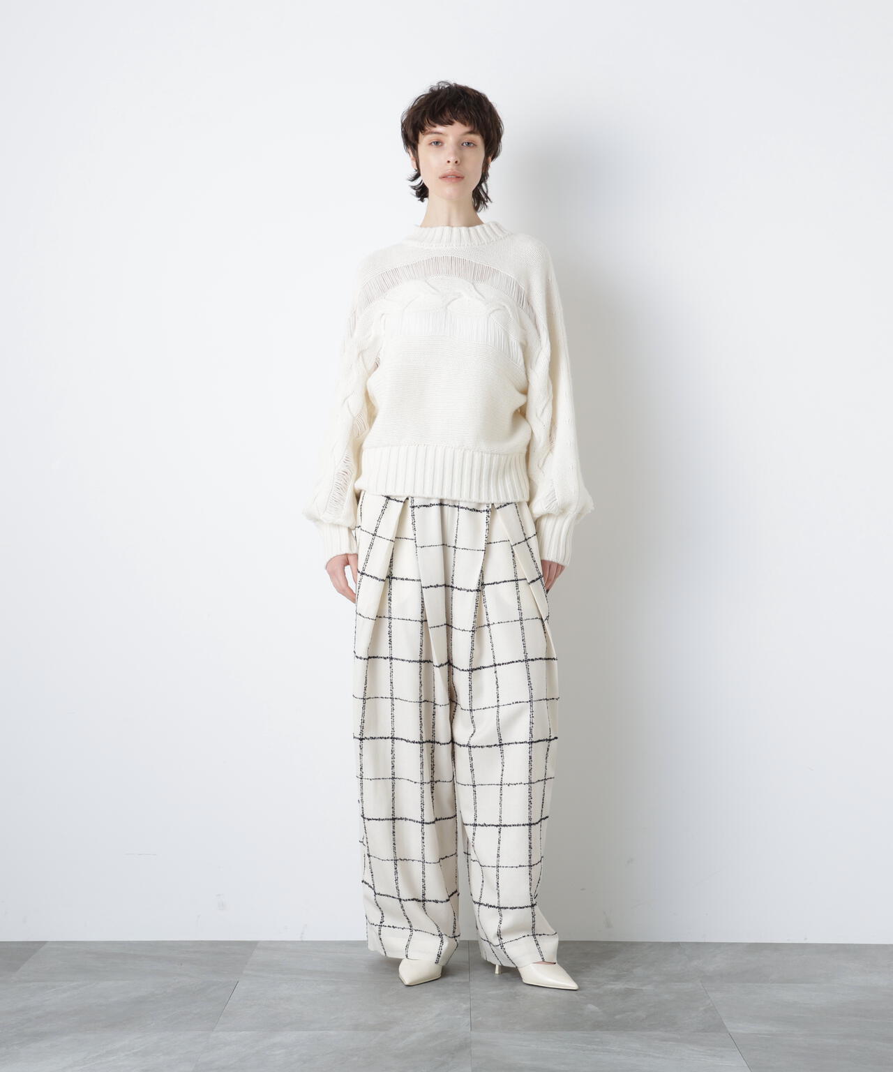 ウールカシミヤケーブルニット