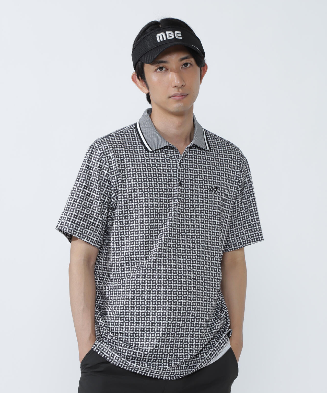 SPX150d天竺×カノコボーダー半袖ポロシャツ <千鳥プリント>