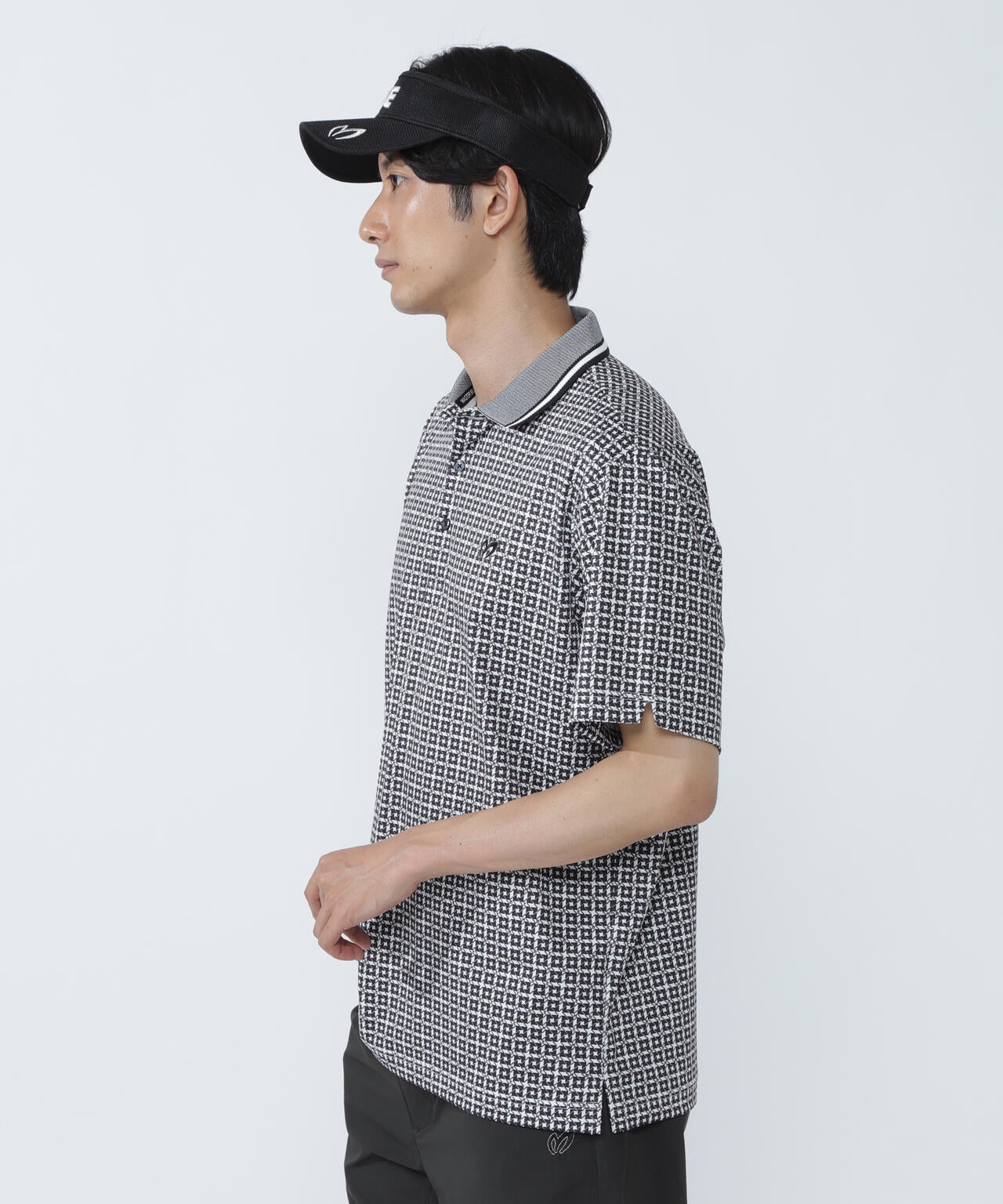 SPX150d天竺×カノコボーダー半袖ポロシャツ <千鳥プリント>