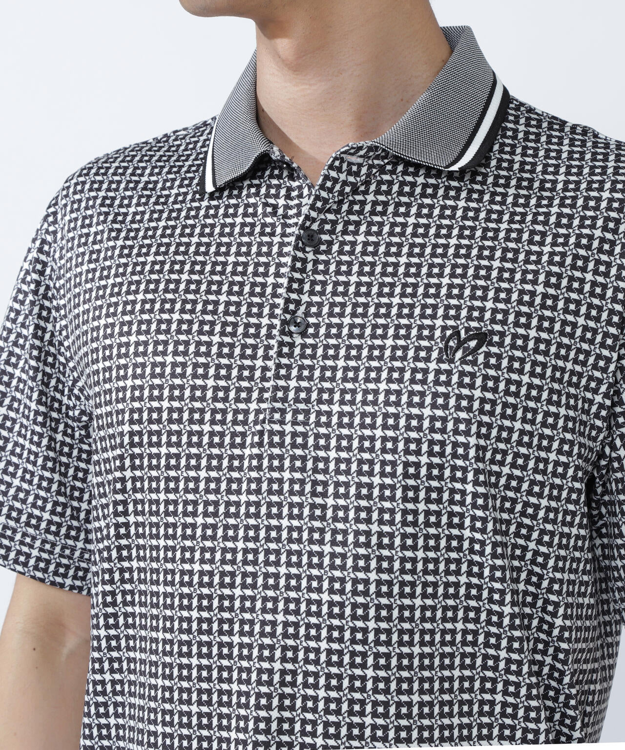 SPX150d天竺×カノコボーダー半袖ポロシャツ <千鳥プリント>