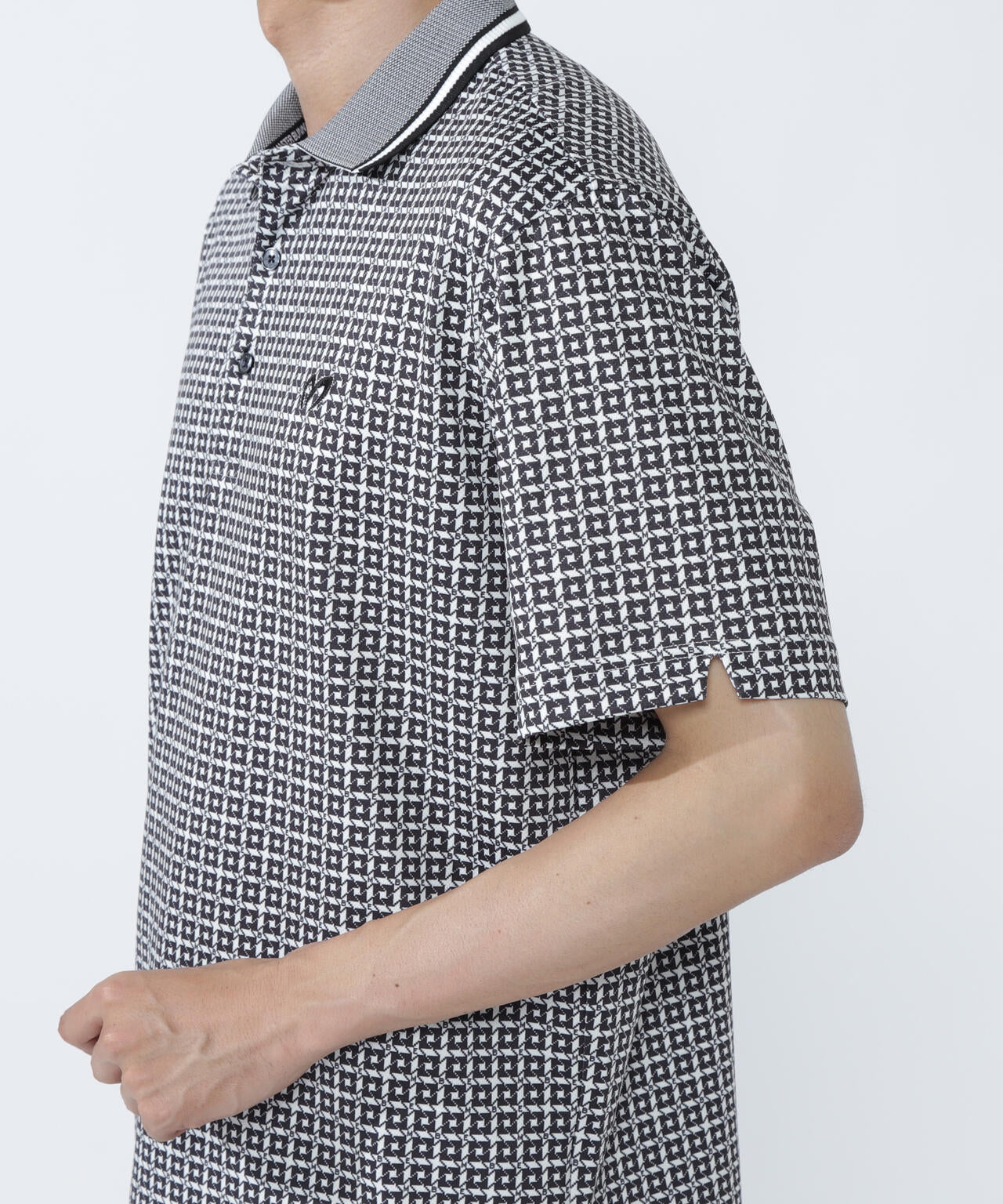 SPX150d天竺×カノコボーダー半袖ポロシャツ <千鳥プリント>