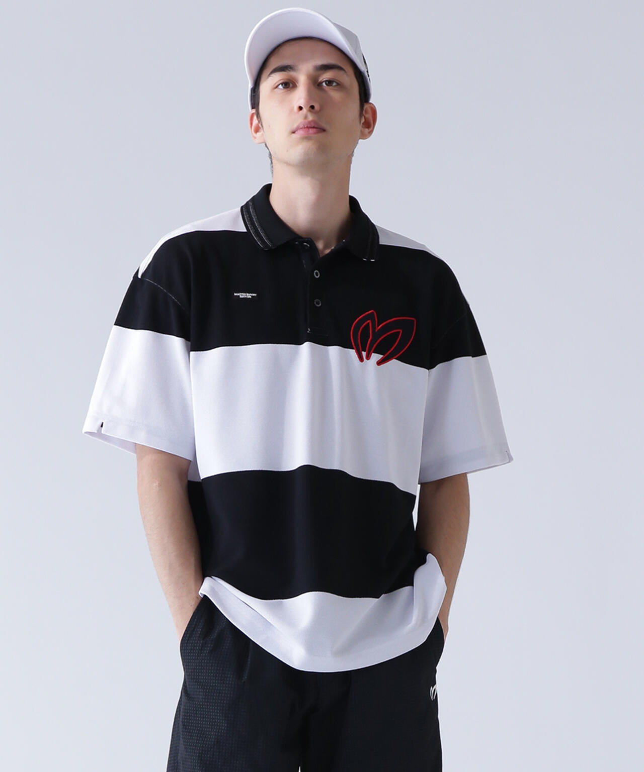 切替タックカノコパネルボーダー半袖ポロシャツ