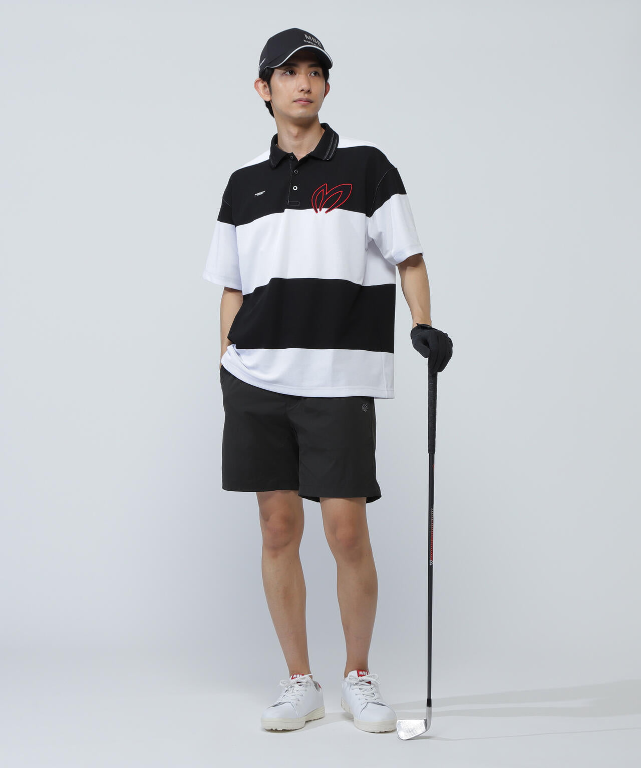 切替タックカノコパネルボーダー半袖ポロシャツ