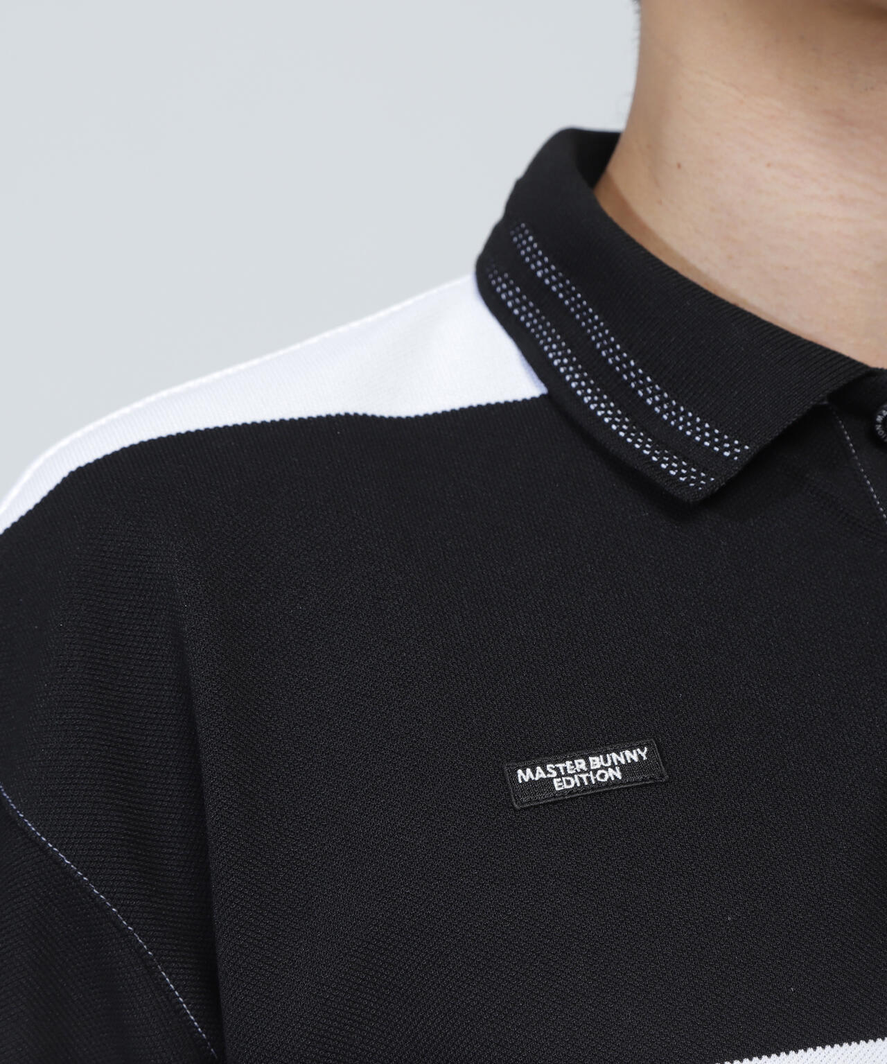 切替タックカノコパネルボーダー半袖ポロシャツ