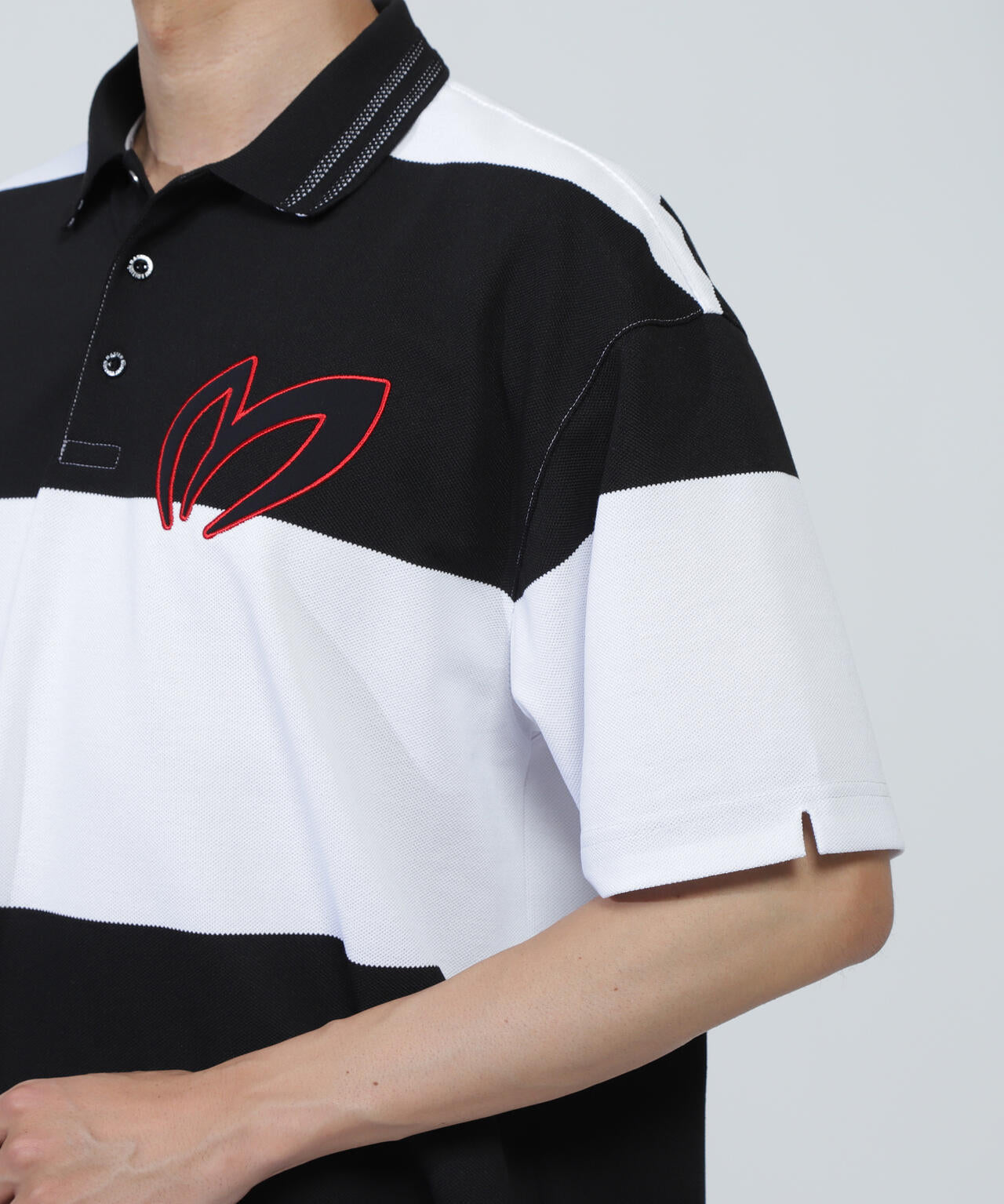 切替タックカノコパネルボーダー半袖ポロシャツ