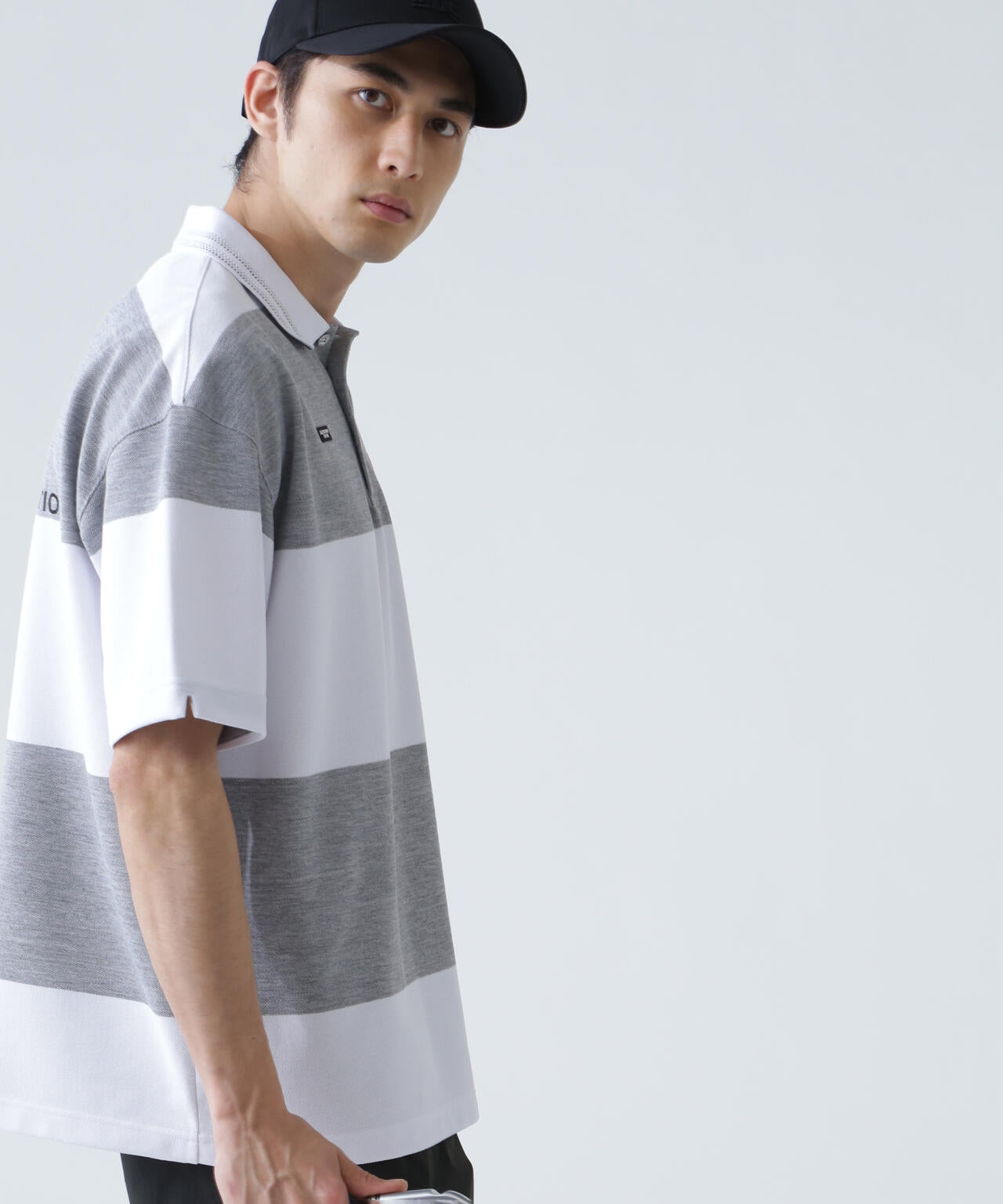 切替タックカノコパネルボーダー半袖ポロシャツ