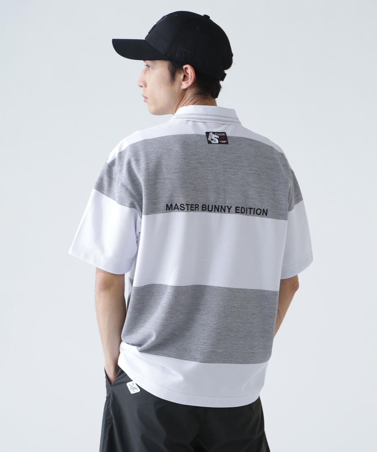 切替タックカノコパネルボーダー半袖ポロシャツ