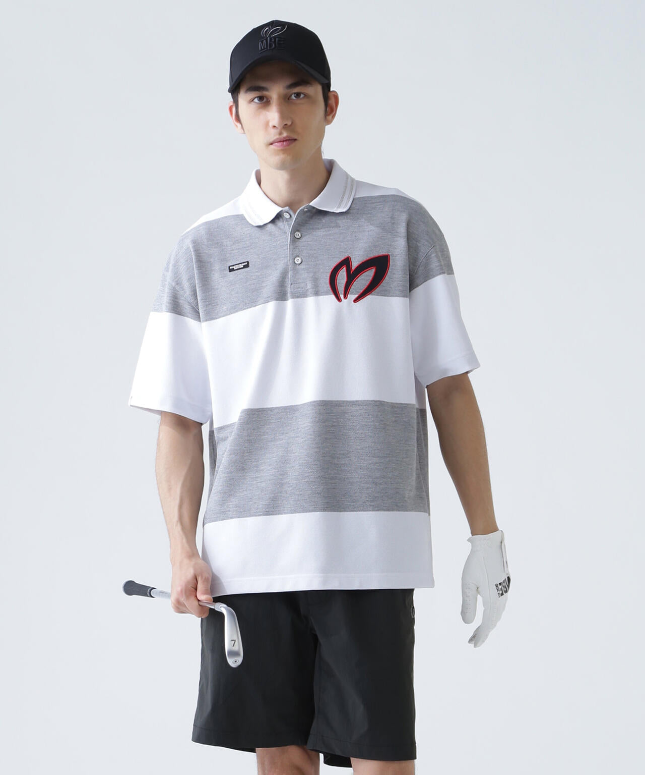 切替タックカノコパネルボーダー半袖ポロシャツ