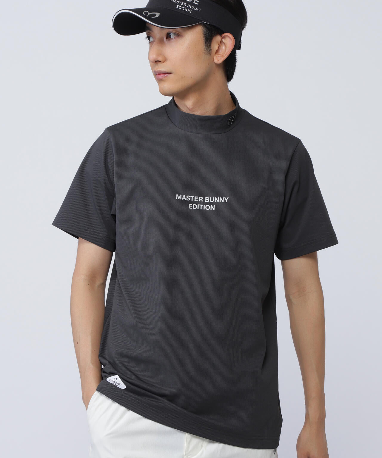 エコブルードビーワッフル半袖モックネックカットソー