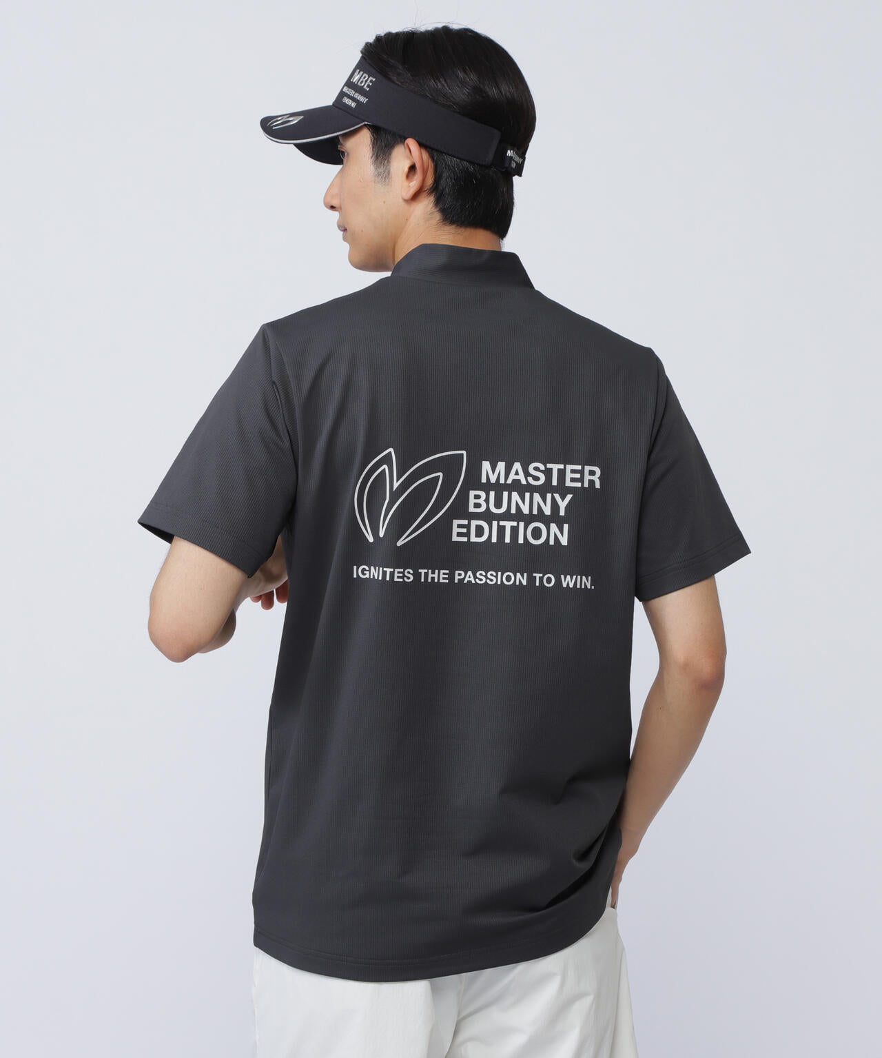 エコブルードビーワッフル半袖モックネックカットソー