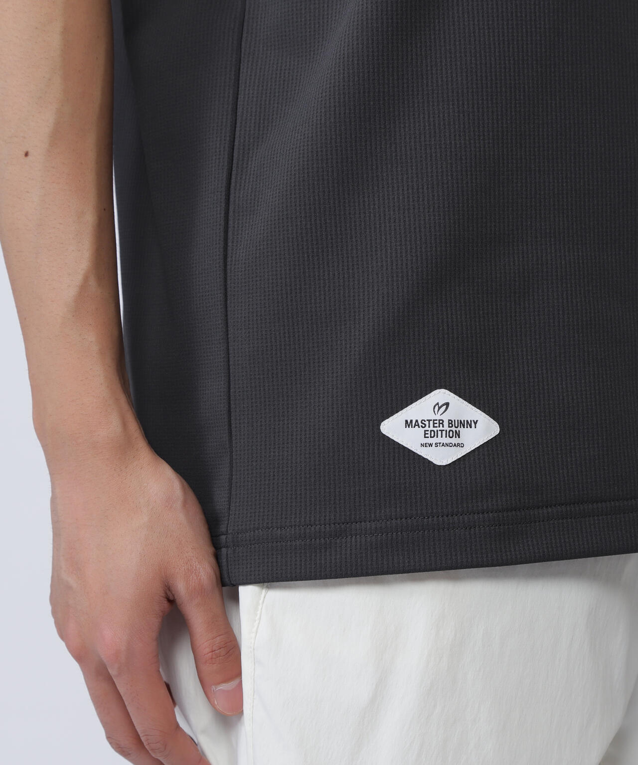 エコブルードビーワッフル半袖モックネックカットソー