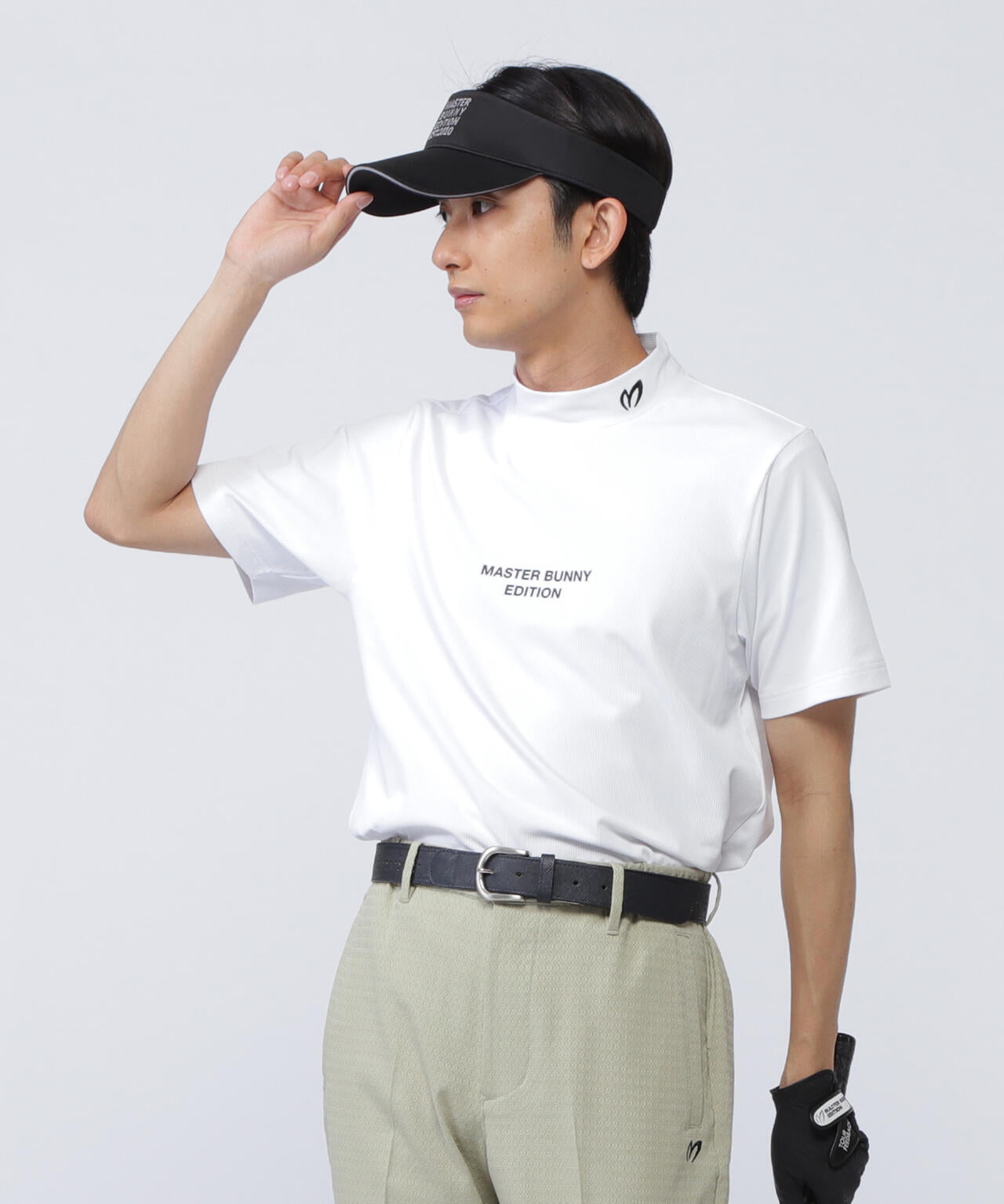 エコブルードビーワッフル半袖モックネックカットソー