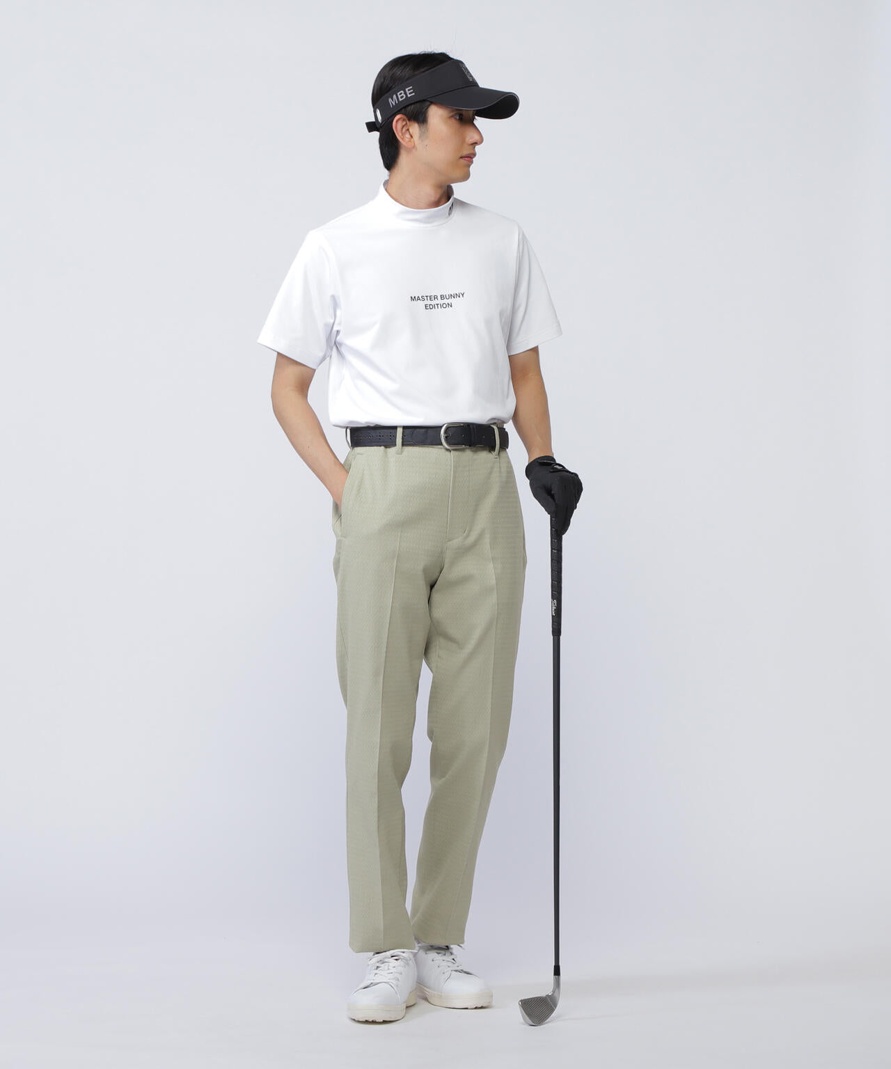 エコブルードビーワッフル半袖モックネックカットソー