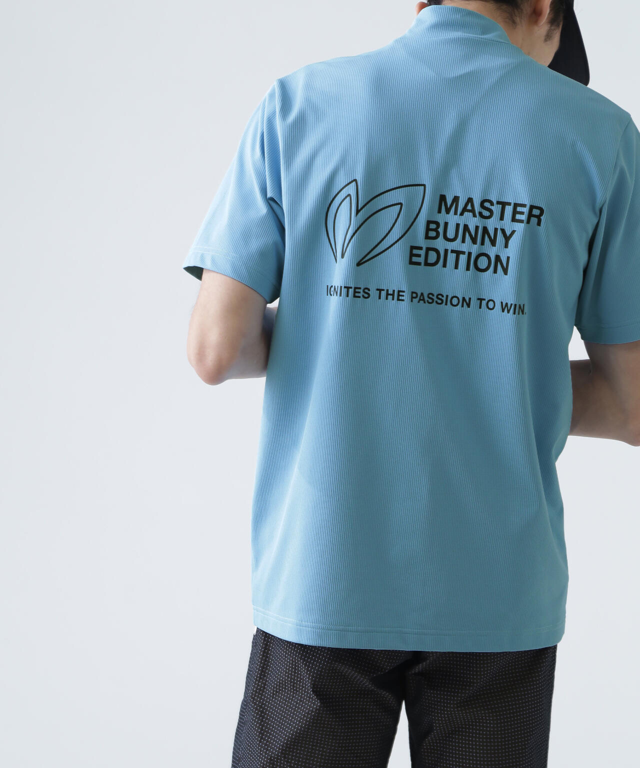 エコブルードビーワッフル半袖モックネックカットソー