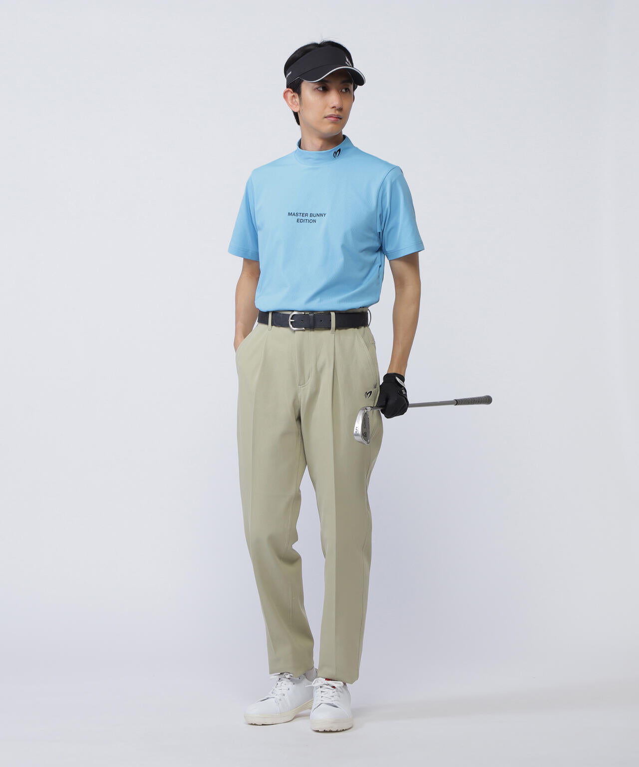 エコブルードビーワッフル半袖モックネックカットソー