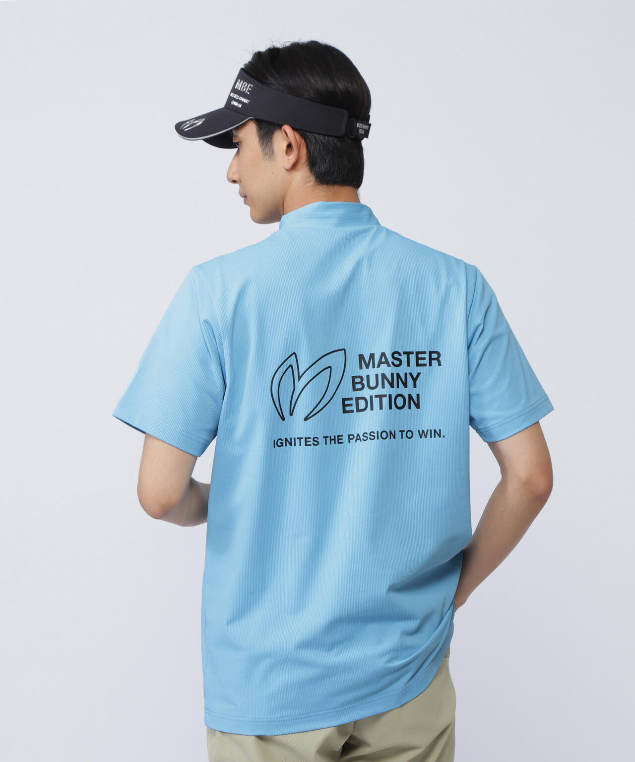 エコブルードビーワッフル半袖モックネックカットソー