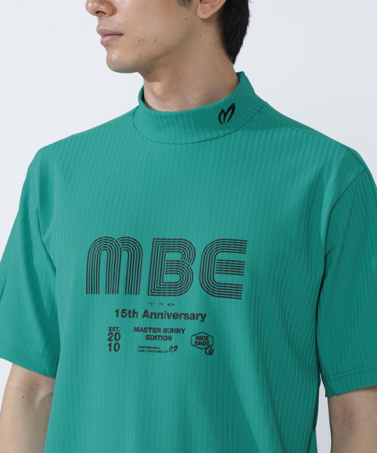 75dフルダルサッカーストライプ半袖ハイネックカットソー