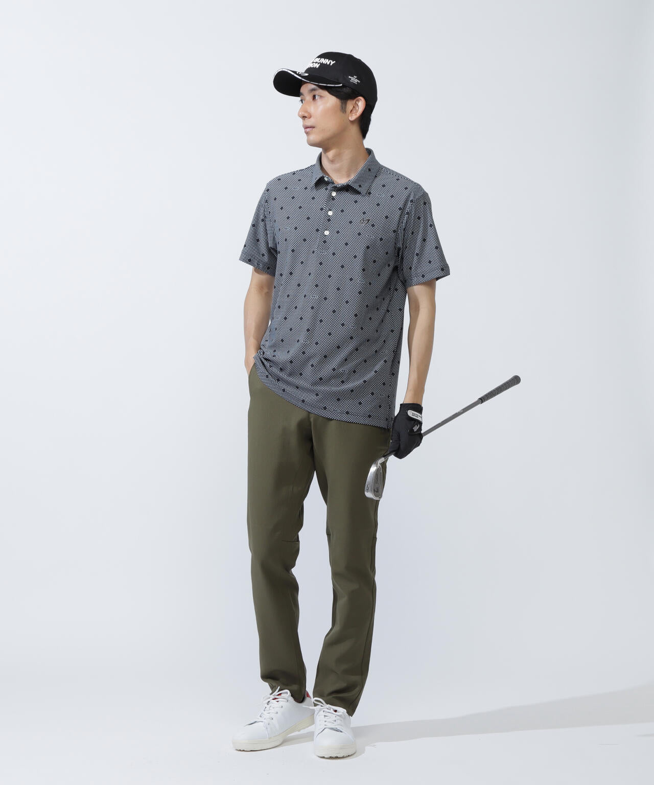 メッシュトリコットプリント半袖ポロシャツ