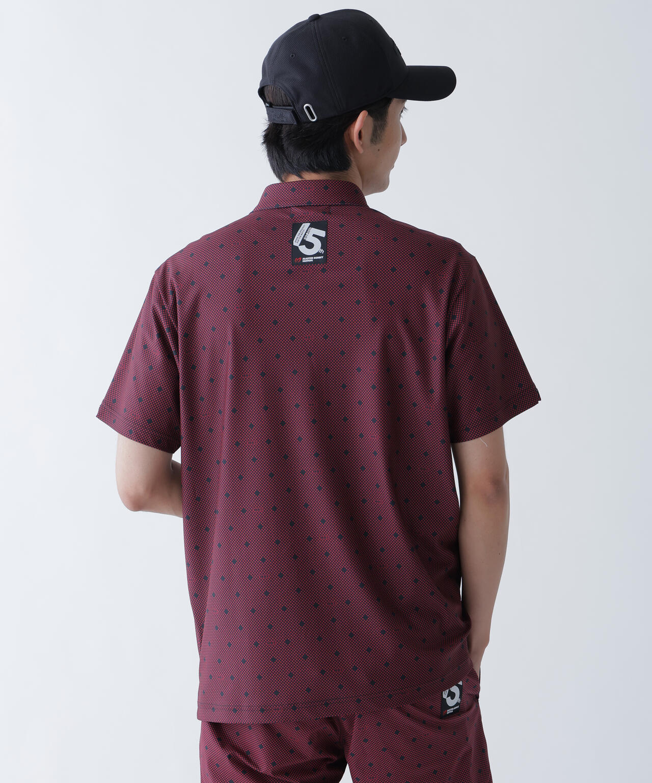 メッシュトリコットプリント半袖ポロシャツ