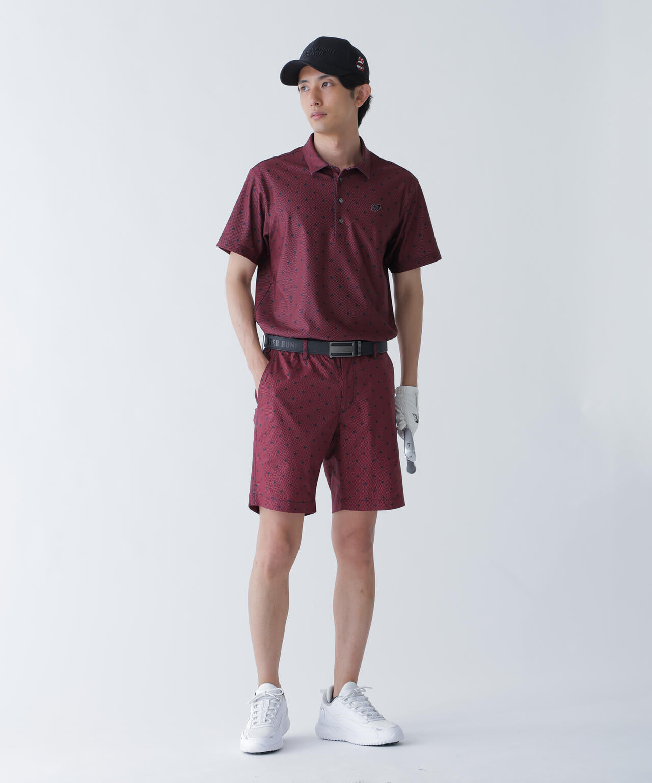 メッシュトリコットプリント半袖ポロシャツ