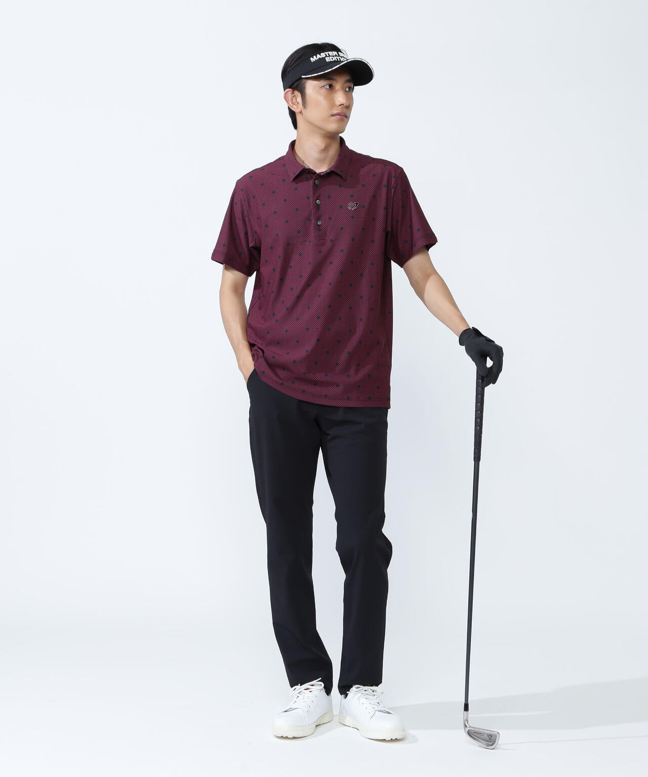 メッシュトリコットプリント半袖ポロシャツ