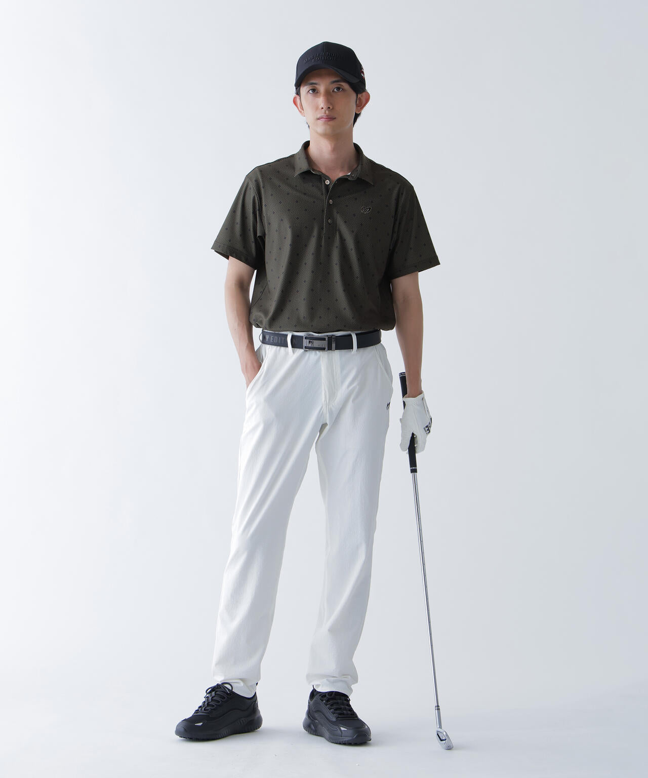 メッシュトリコットプリント半袖ポロシャツ