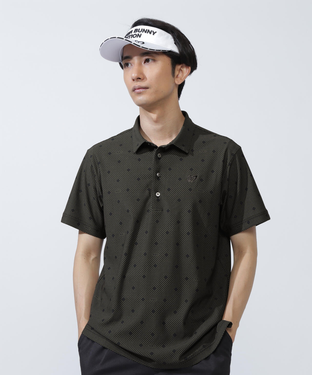 メッシュトリコットプリント半袖ポロシャツ