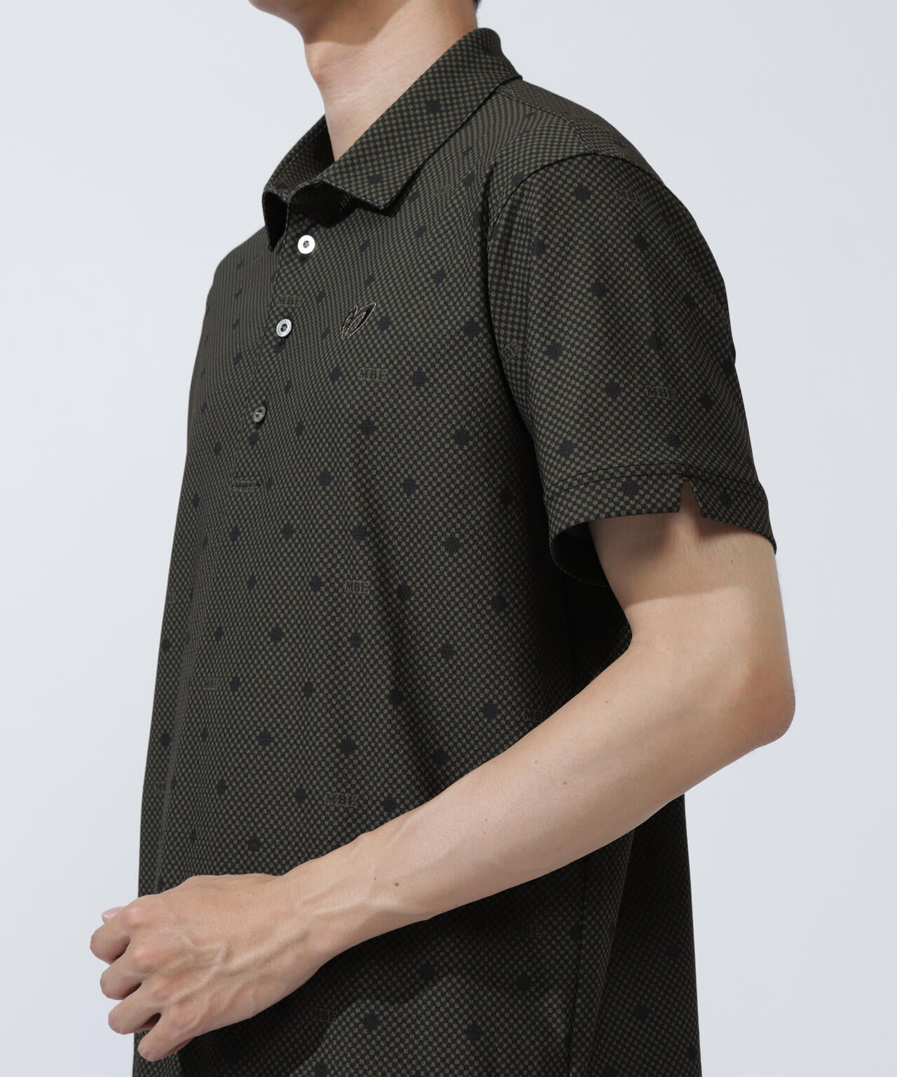 メッシュトリコットプリント半袖ポロシャツ
