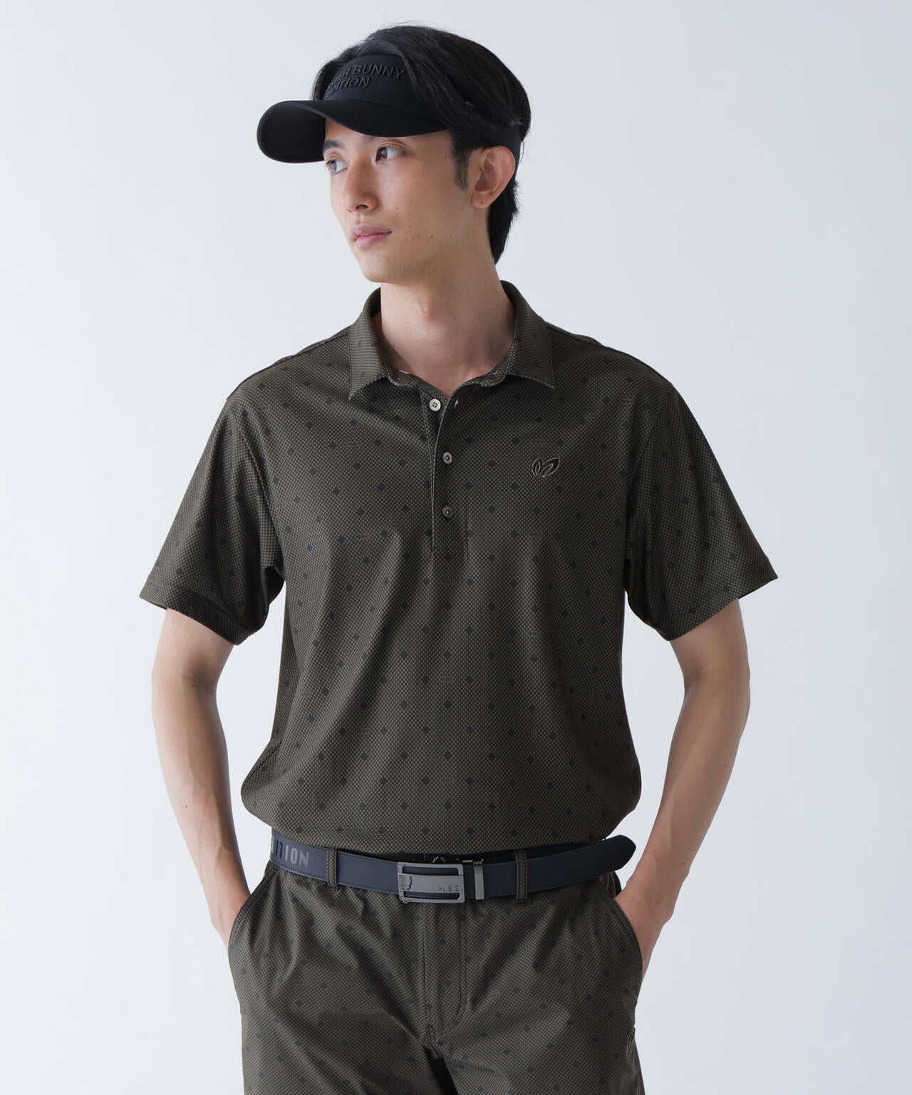 メッシュトリコットプリント半袖ポロシャツ