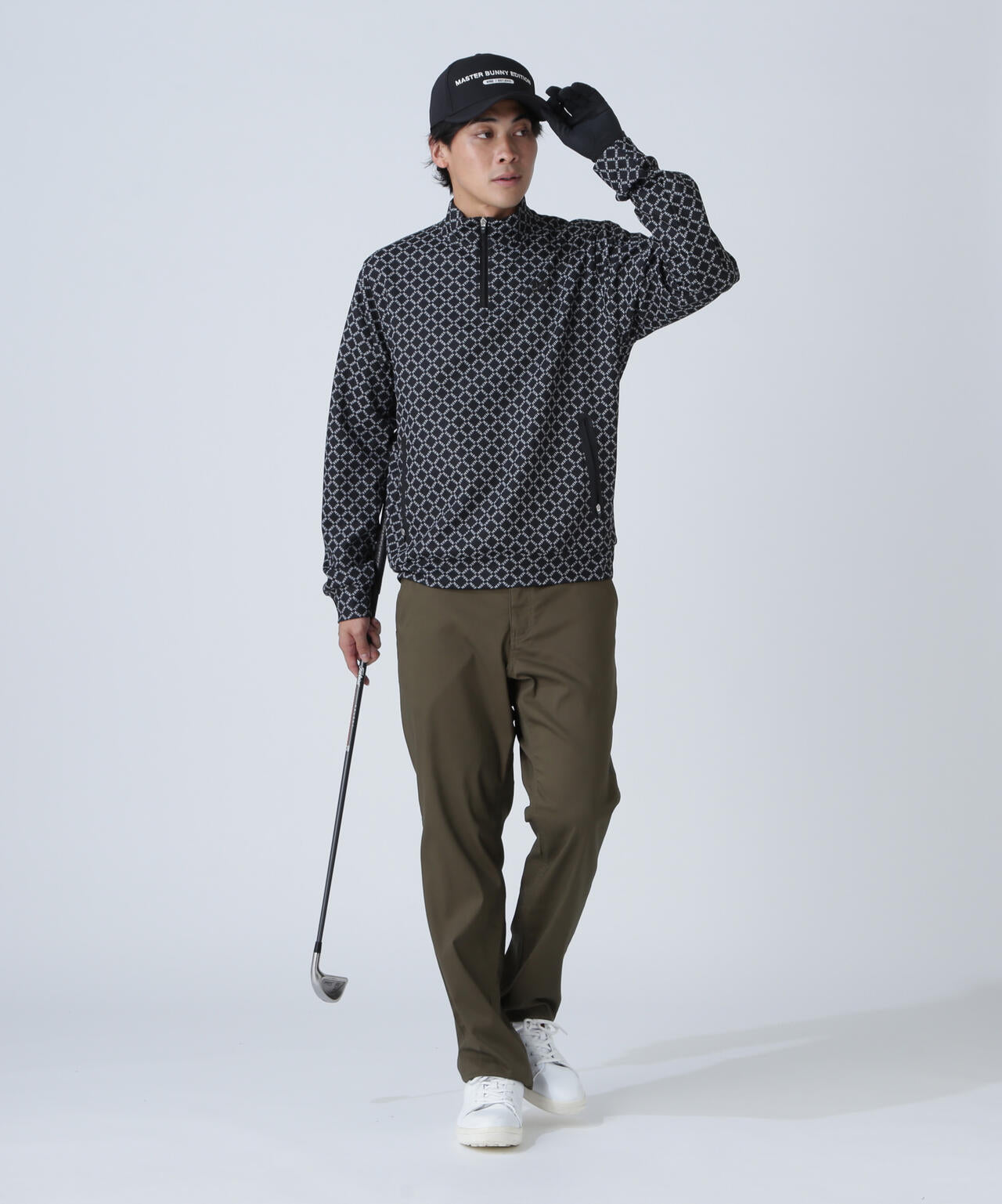 SPXカラミメッシュMBEボックスプリント ハーフジップアップカットソー