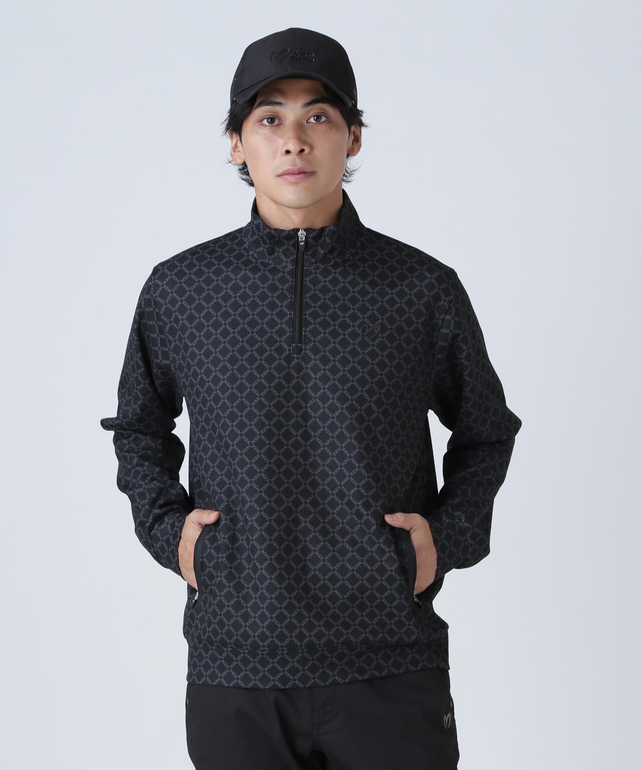 SPXカラミメッシュMBEボックスプリント ハーフジップアップカットソー