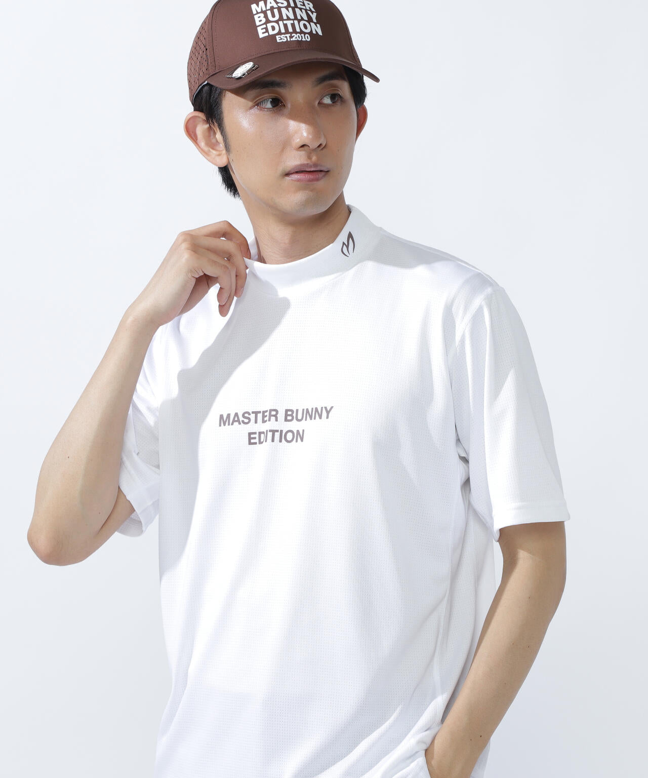 ベアメッシュ半袖モックネックカットソー