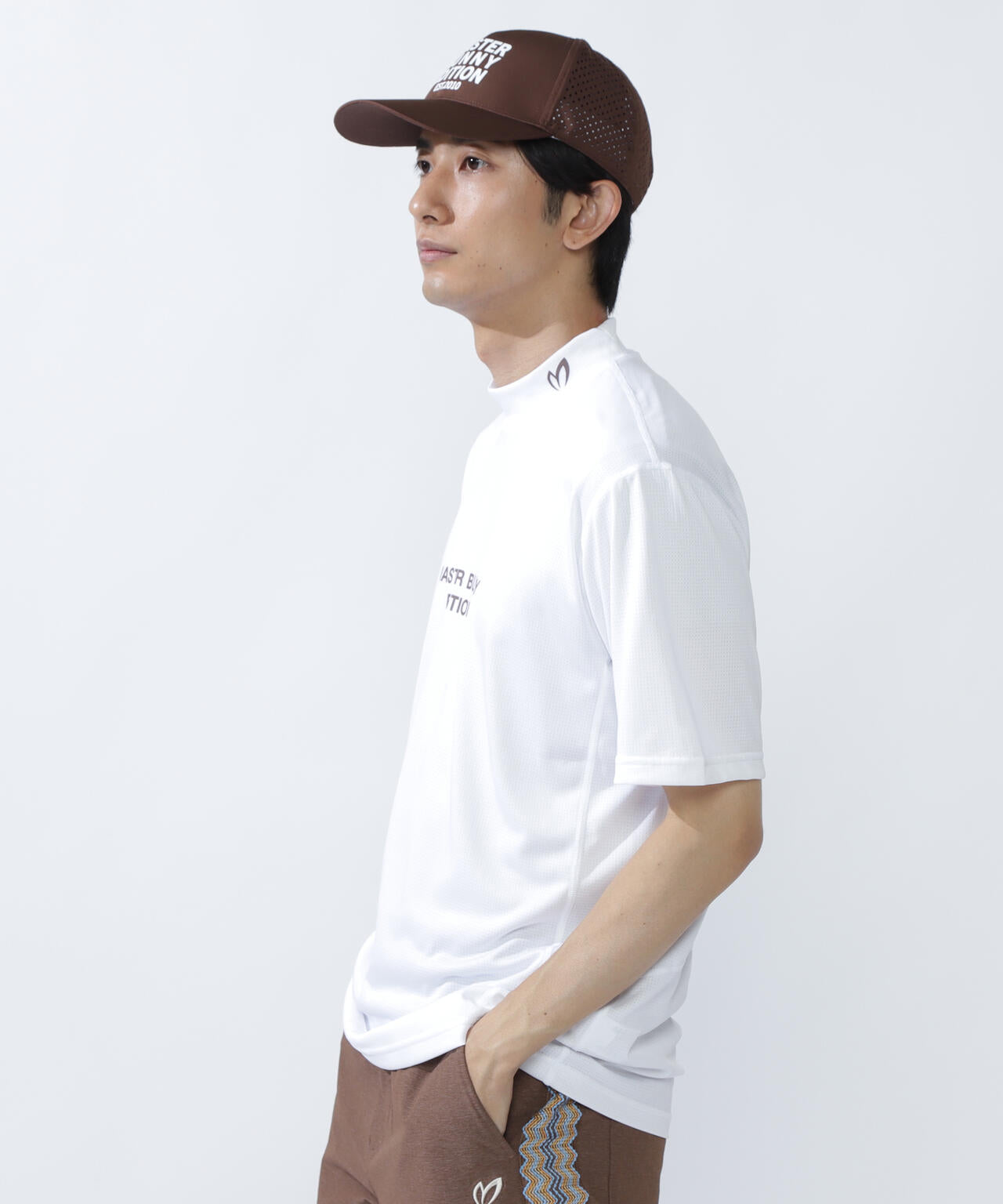 ベアメッシュ半袖モックネックカットソー